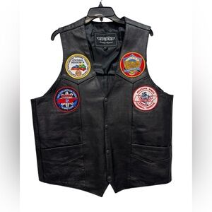 UNIK  Black Leather Vest with Patches Size 48T